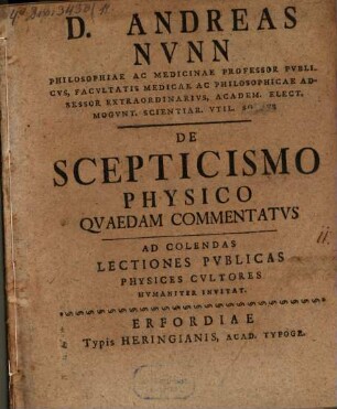 Commentationes de scepticismo physico
