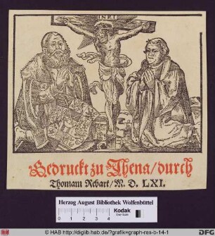 Kurfürst Friedrich III.(der Weise) von Sachsen und Luther betend neben dem Kruzifix.