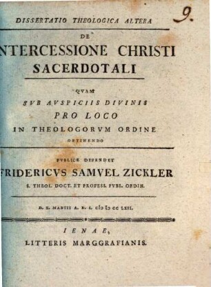 Dissertatio theologica de intercessione Christi sacerdotali. 2. 1762. 44 S.