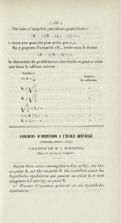 Concours d'admission a l'école centrale.
