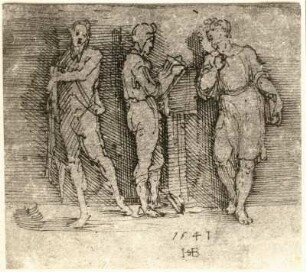 Drei männliche Figuren : Beham, (Hans) Sebald. Drei männliche Figuren. Zeichnung. 1541. Dresden: Kupferstich-Kabinett