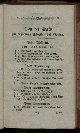 Plan des Werks zur bequemern Uebersicht des Ganzen.