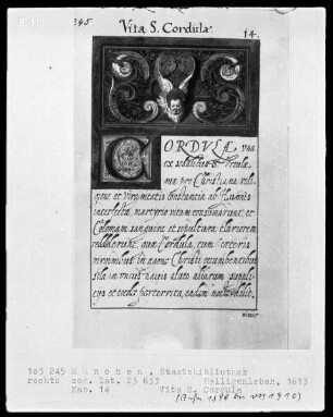 Heiligenleben — Vignette mit ornamentalem Schmuck und einem Cherubim