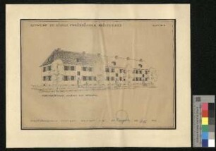 Entwurf zu einem Zweispänner Reihenhaus, perspektivische Ansicht der Ostseite