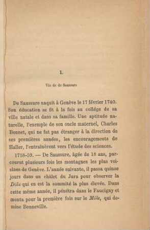 I. Vie de de Saussure
