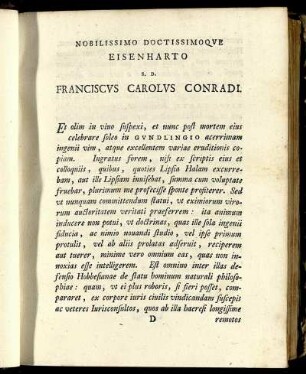 Nobilissimo Doctissimoque Eisenharto S. D. Franciscus Carolus Conradi.