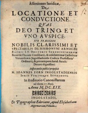 Assertiones Iuridicae. De Locatione Et Condvctione