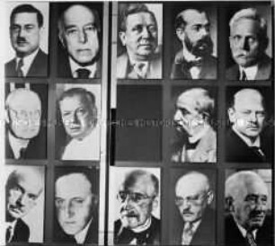 Ausstellungstafel mit den deutschen Nobelpreisträgern im Deutschen Pavillon auf der Weltausstellung 1958 in Brüssel