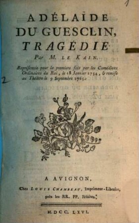Adélaide du Guesclin : Tragédie