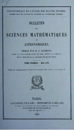 Tome Premier. - Mai 1870.