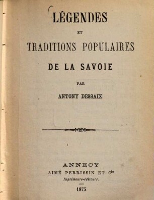Légendes et traditions populaires de la Savoie