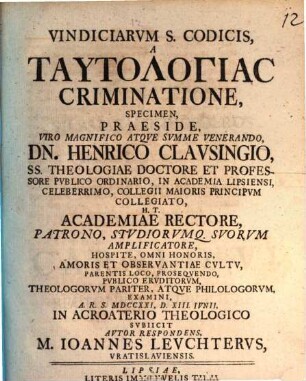 Vindiciarum S. codicis a tautologias criminatione specimen