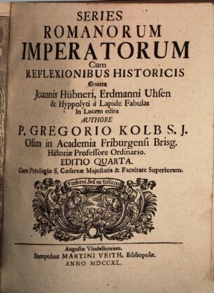 Series Romanorum Imperatorum Cum Reflexionibus Historicis