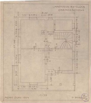 Pfann, Paul; Landhaus Zollinspektor Ed. Glück - Grundriss OG