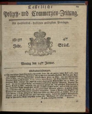 4tes Stueck, Montag den 24ten Januar 1803