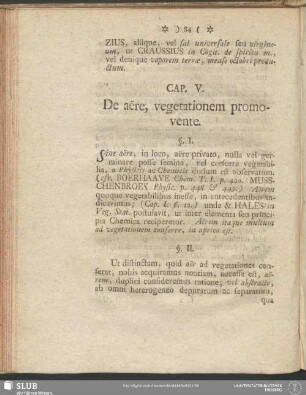 Cap. V. De aëre, vegetationem promovente / Femte Capitlet. Om luften, såsom vegetation befodrande