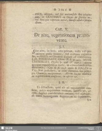 Cap. V. De aëre, vegetationem promovente / Femte Capitlet. Om luften, såsom vegetation befodrande