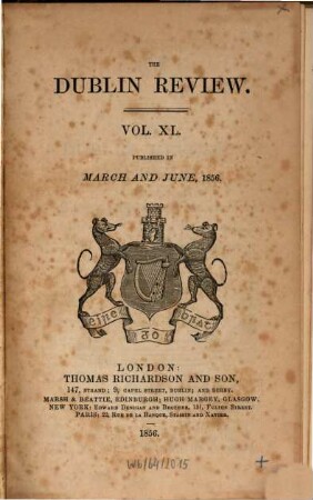 Dublin review : a quarterly and critical journal. 1856,1 = Vol. 40