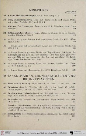 Holzskulpturen, Bronzestatuetten und Bronzeplaketten (Nr. 107a-164)