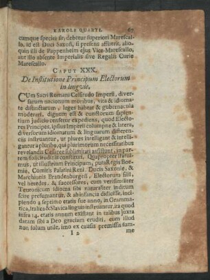 Caput XXX. De Institutione Principum Electorum in linguis.