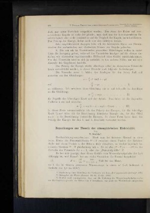 Bemerkungen zur Theorie der atmosphärischen Elektricität.