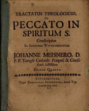 Tractatus theol. de peccato in Spiritum S.