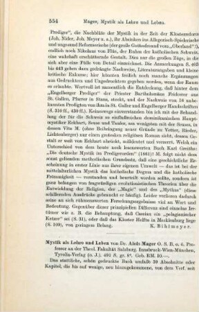 554-556 [Rezension] Mager, Alois, Mystik als Lehre und Leben