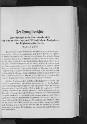 Forschungsberichte. : Forschungs= und Literaturbericht für das Gebiet der volkskundlichen Sachgüter in Schleswig=Holstein.