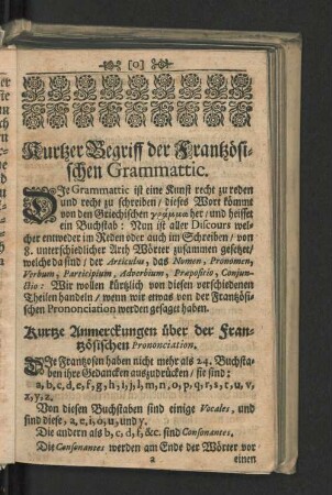 Kurtzer Begriff der französischen Gramattic.
