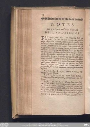 Notes sur quelques endroits difficiles De L'Andrienne.