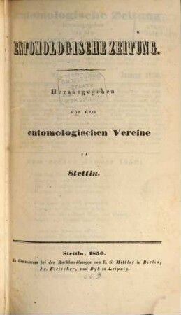Entomologische Zeitung. 11. 1850