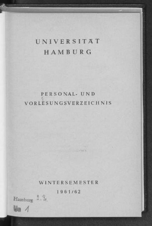 WS 1961/62: Personal- und Vorlesungsverzeichnis // Hamburgische Universität