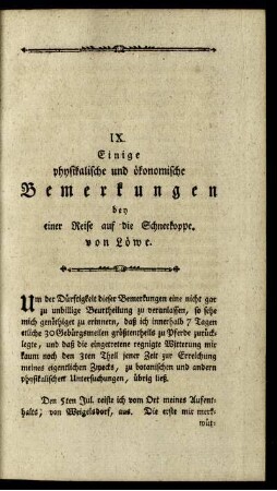 IX. Einige physikalische und ökonomische Bemerkungen bey einer Reise auf die Schneekoppe.