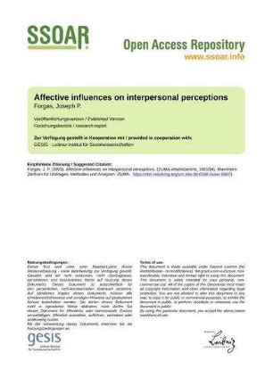 Affective influences on interpersonal perceptions