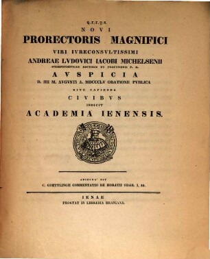 Commentatio de Horatii Od. I, 32 : (no 146) (Pro-Rectoratsantrittschriften.)