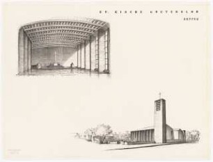 Evangelische Kirche, Gütersloh: Perspektivische Ansicht, perspektivische Innenansicht