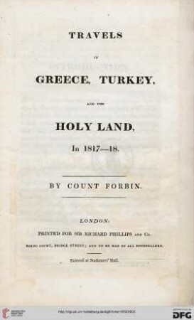 Travels in Greece, Turkey, and the Holy Land, in 1817 - 18