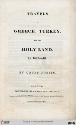 Travels in Greece, Turkey, and the Holy Land, in 1817 - 18