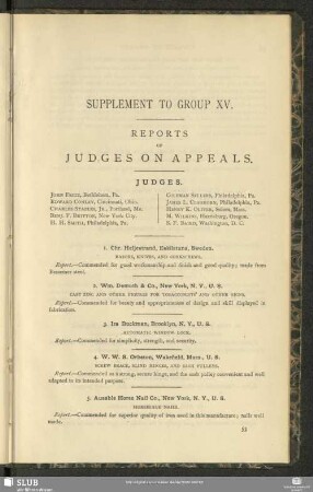 Supplement To Group XV. Reports Of Judges On Appeals