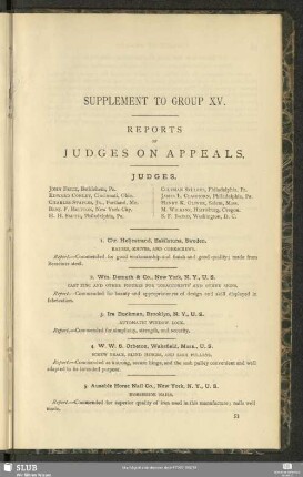 Supplement To Group XV. Reports Of Judges On Appeals