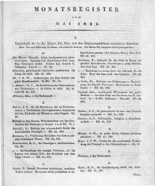Monatsregister vom Mai 1835
