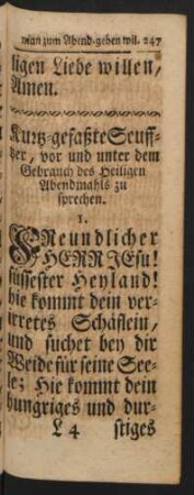 Kurtz-gefaßte Seufftzer, vor und unter dem Gebrauch des Heiligen Abenmahls zu sprechen