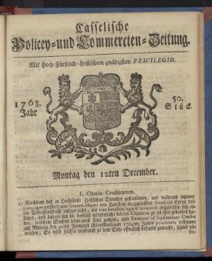 50. Stueck, Montag den 12ten December 1763