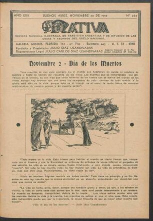 Noviembre 2 = Día de los muertos : ("En el día de los muertos". - Julio Díaz Usandivaras)