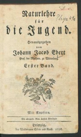 Bd 1: Naturlehre für die Jugend