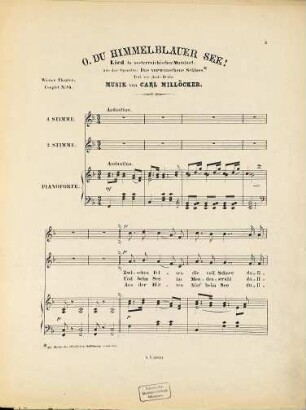O, du himmelblauer See! : Lied in oesterreichischer Mundart: aus der Operette: Das verwunschene Schloss : Wiener Theater-Couplet No. 84