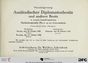 Auktionshaus Dr. Walther Achenbach: Ausländischer Diplomatenbesitz und anderer Besitz : Versteigerung Mittwoch, 30. Oktober 1940
