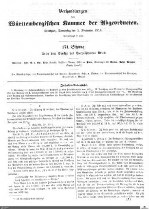 171. Sitzung, Stuttgart, 2.9.1852