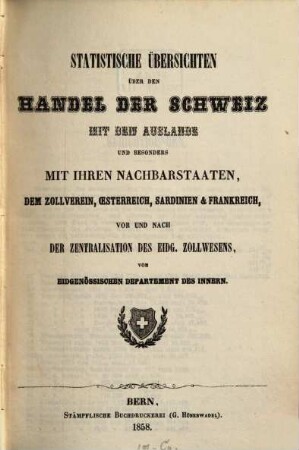 Beiträge zur Statistik der Schweizerischen Eidgenossenschaft, 5. 1858
