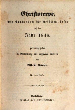 Christoterpe : ein Jahrbuch für d. dt. Haus. 1848, 1848